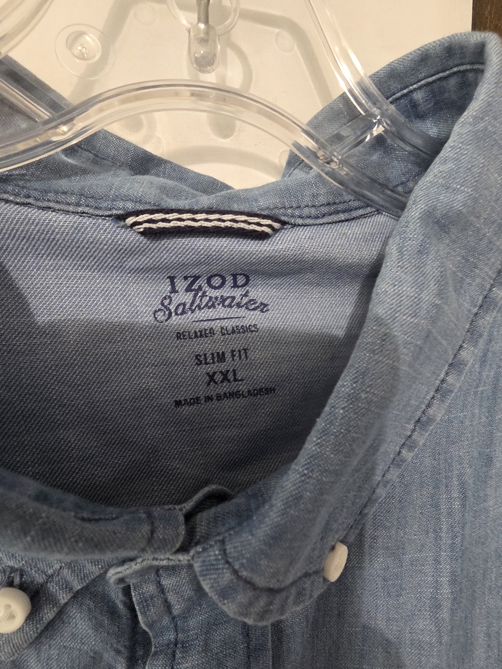 IZOD Saltwater Long Sleeve Button Down Shirt NWT Light Indigo Navy - 2XL - Picture 5 of 6